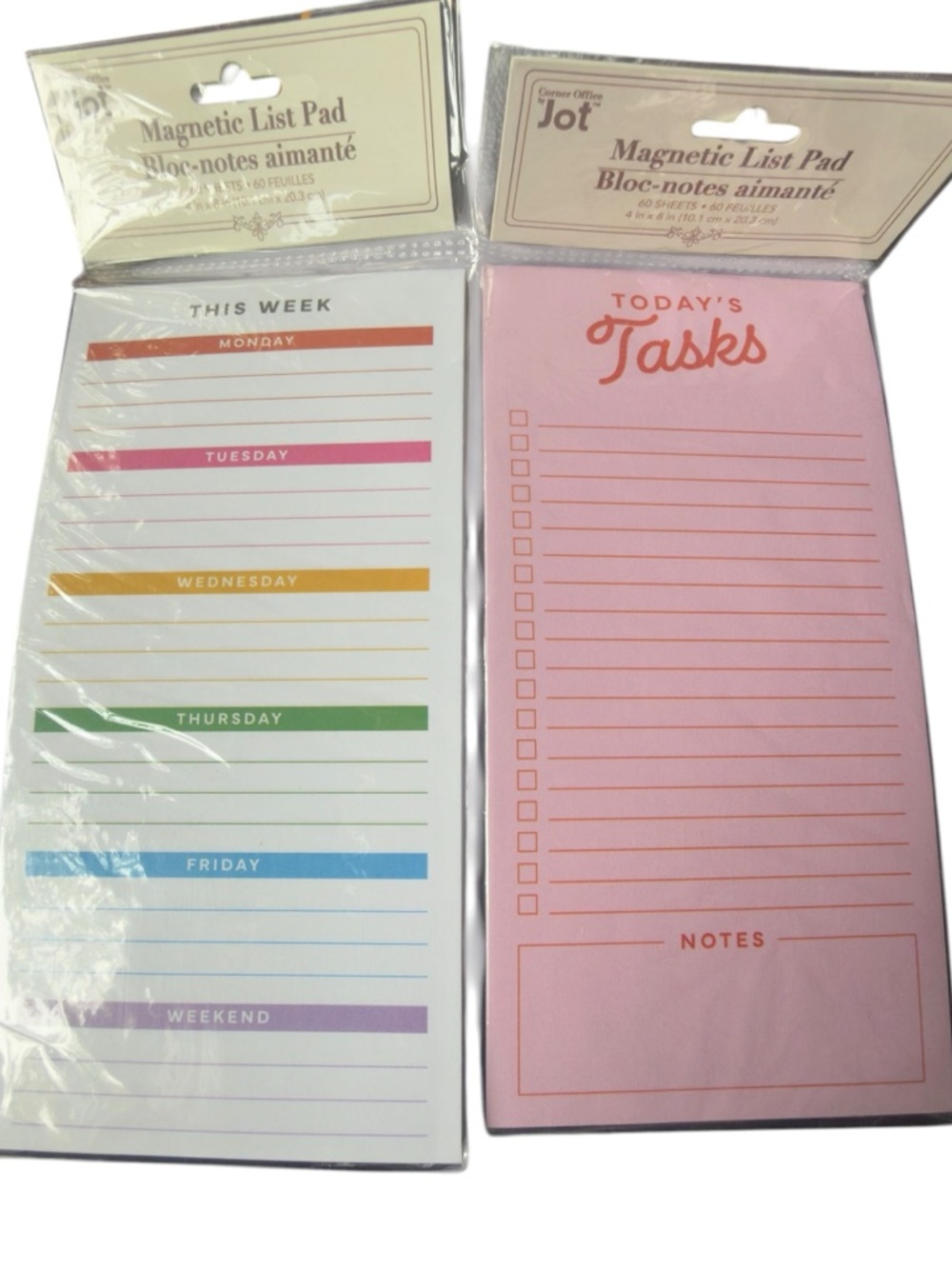 Jot Set of 2 Today's Tasks & Multicolor Weekly Planner Magnetic List Pads NWT